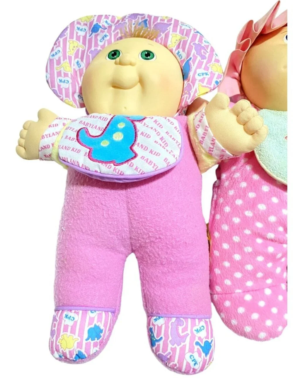 2 Cabbage Patch Kids Babyland Soft Plush Dolls Vintage 1988 Rattle Squeaker READ